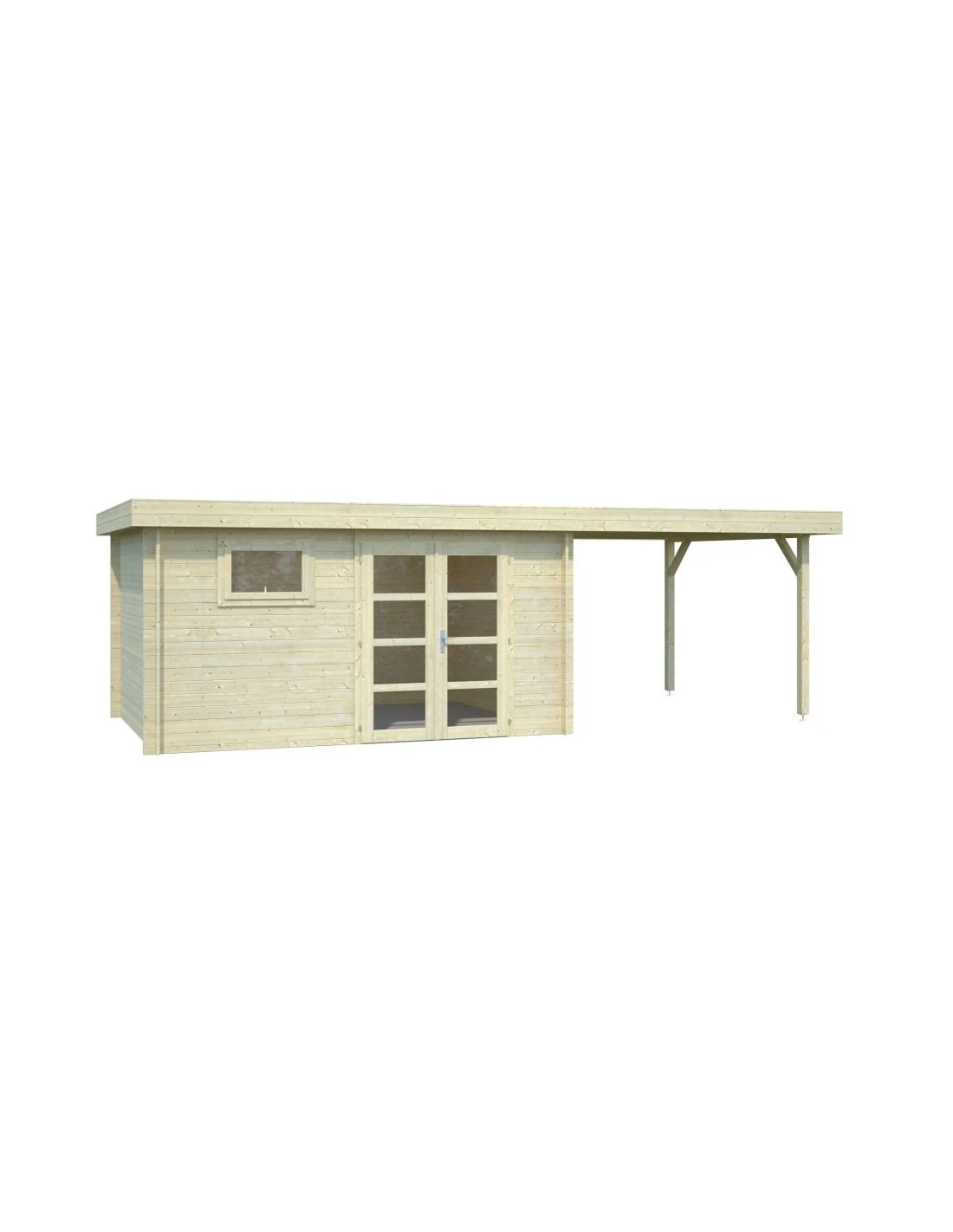 Abri De Jardin Elsa 11.7 M² + Auvent 8.1 M En Bois Massif 28 Mm 2 Abri De Jardin Elsa 11.7 M² + Auvent 8.1 M En Bois Massif 28 Mm – Image 2