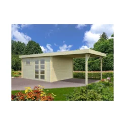 Abri De Jardin Elsa 11.7 M² + Auvent 8.1 M En Bois Massif 28 Mm