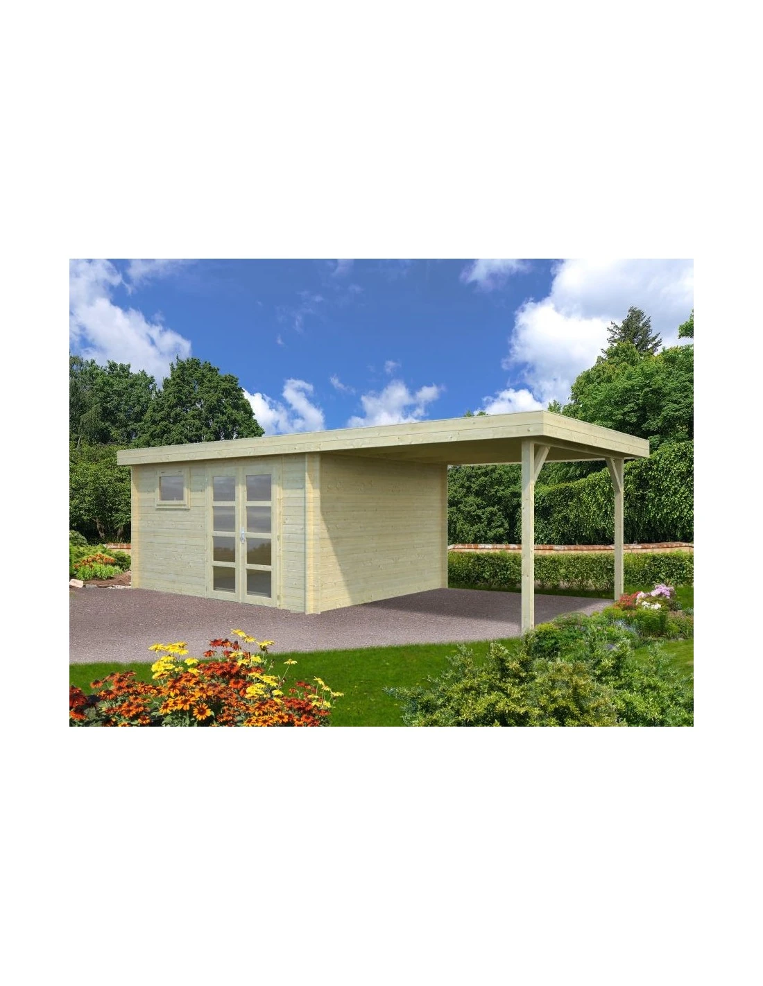 Abri De Jardin Elsa 11.7 M² + Auvent 8.1 M En Bois Massif 28 Mm 1 Abri De Jardin Elsa 11.7 M² + Auvent 8.1 M En Bois Massif 28 Mm