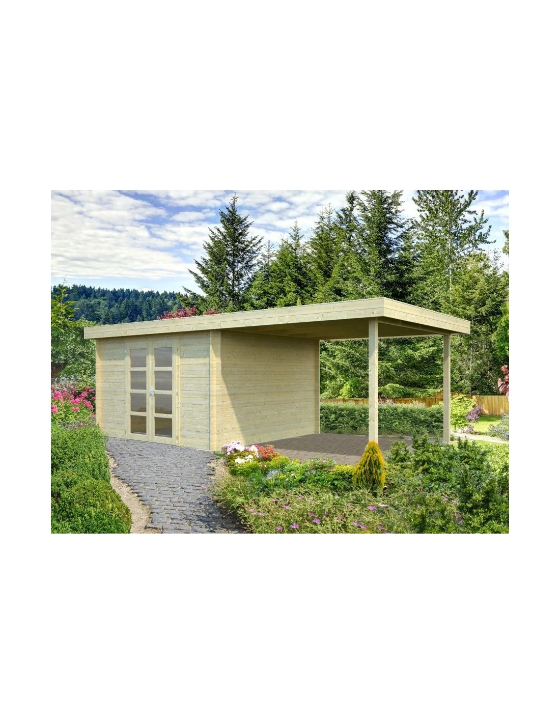 Abri De Jardin Elsa 9.9 M² + Avancée De 3.1 En Bois Massif 28 Mm 1 Abri De Jardin Elsa 9.9 M² + Avancée De 3.1 En Bois Massif 28 Mm