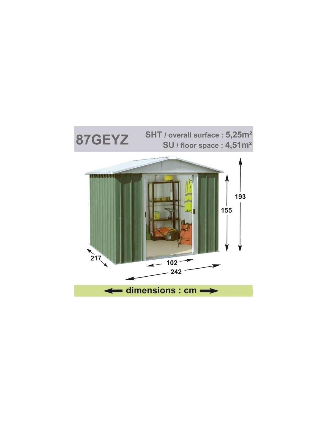 Abri De Jardin Métal 5.25 M² Vert Sapin Sans Plancher 2 Abri De Jardin Métal 5.25 M² Vert Sapin Sans Plancher – Image 2