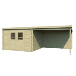 Abri De Jardin Mouny 8.5m² + Auvent 8.5 M² En Bois Massif 34 Mm