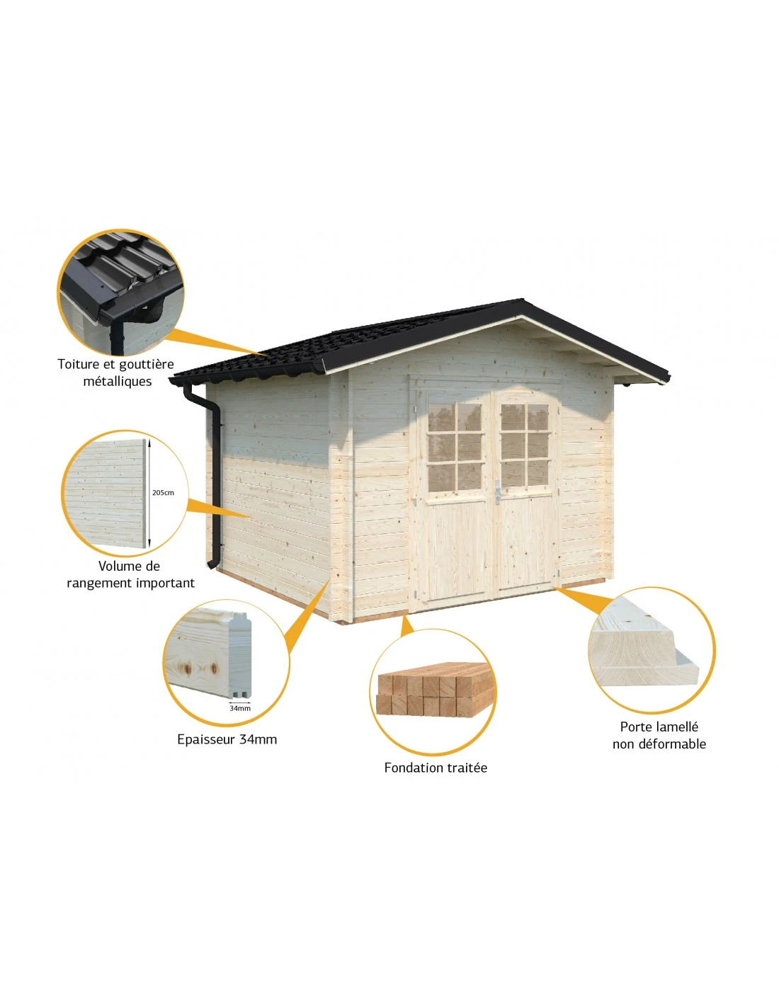 Abri De Jardin Tina 7.8 M² En Bois Massif 34 Mm 3 Abri De Jardin Tina 7.8 M² En Bois Massif 34 Mm – Image 3