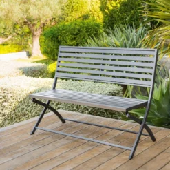 Banc De Jardin Olbia 3 Places Pliant Gris - L.122 X P.53 X H.88 Cm