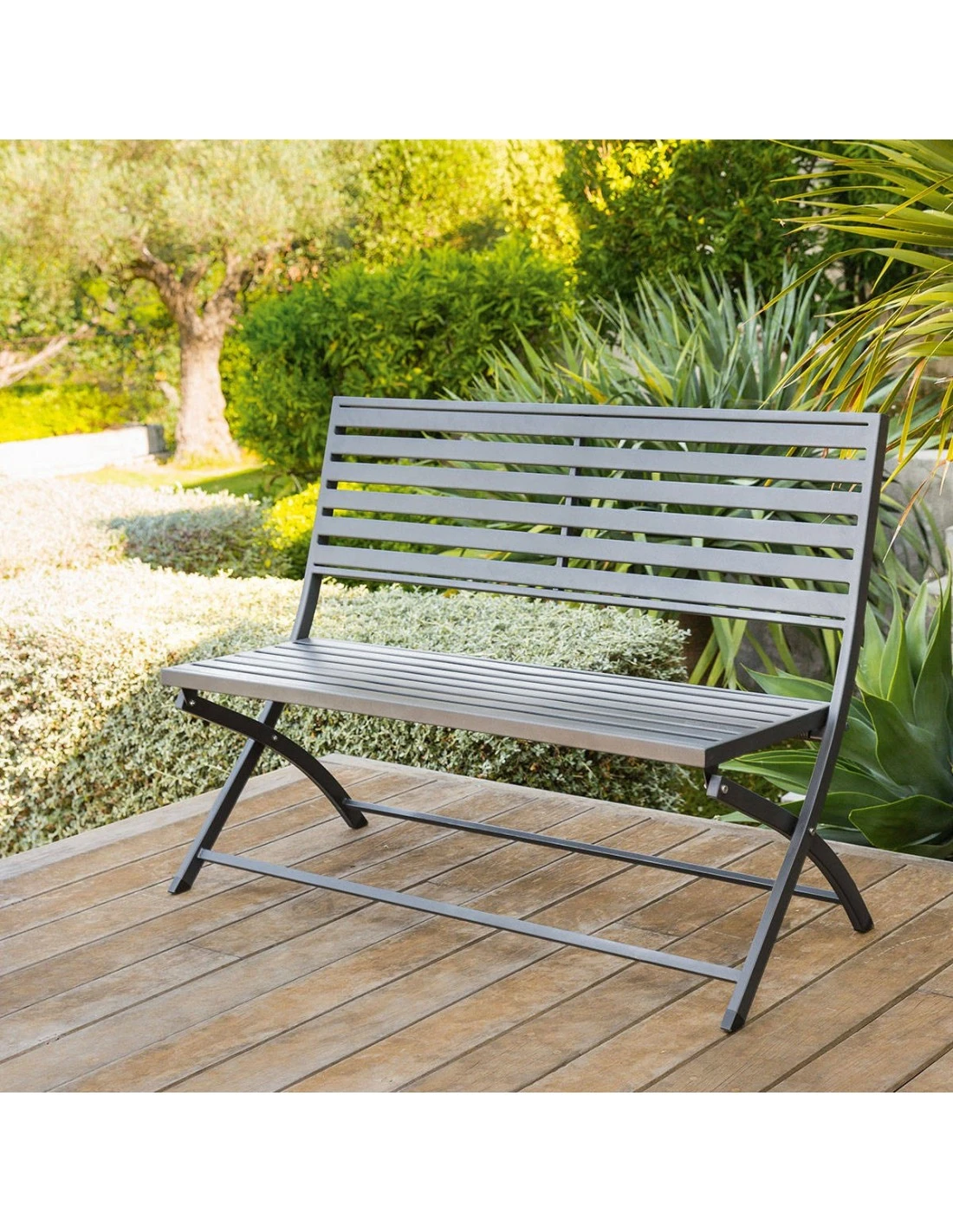 Banc De Jardin Olbia 3 Places Pliant Gris - L.122 X P.53 X H.88 Cm 1 Banc De Jardin Olbia 3 Places Pliant Gris - L.122 X P.53 X H.88 Cm