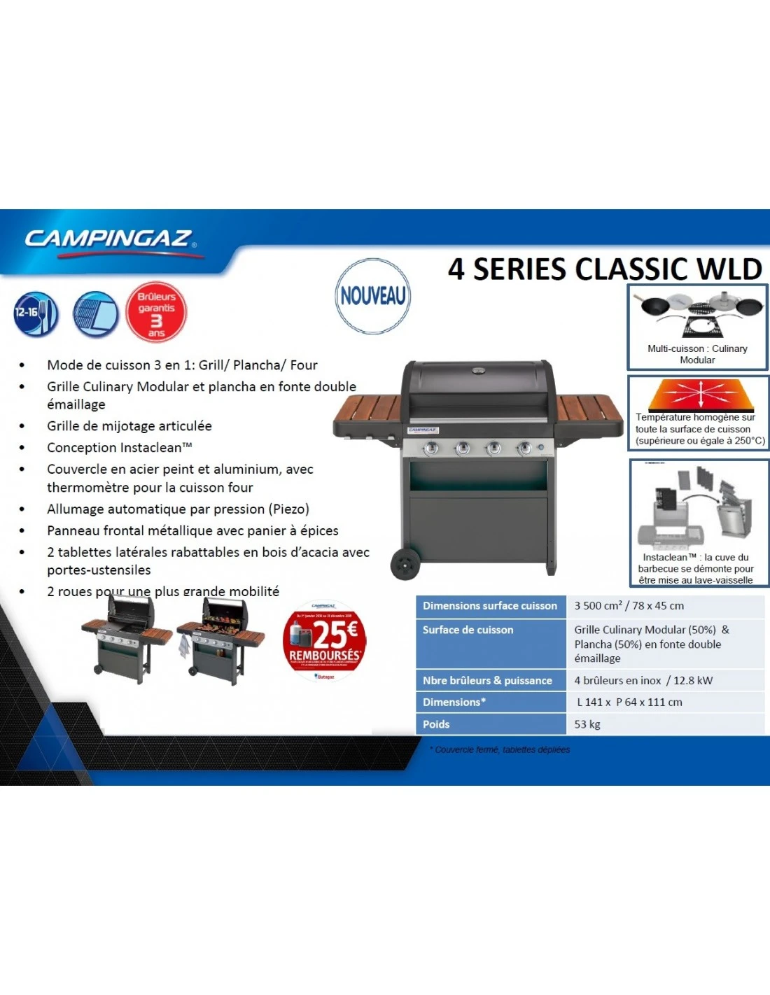 Campingaz Barbecue à Gaz 4 Séries Classic WLD Avec Plancha 6 Campingaz Barbecue à Gaz 4 Séries Classic WLD Avec Plancha – Image 6