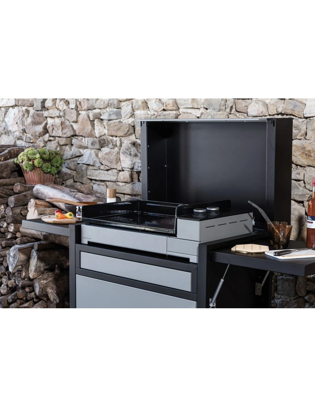 Capot Pour Plancha Et Chariot Premium Acier Noir Et Gris Clair Taille 75 2 Capot Pour Plancha Et Chariot Premium Acier Noir Et Gris Clair Taille 75 – Image 2