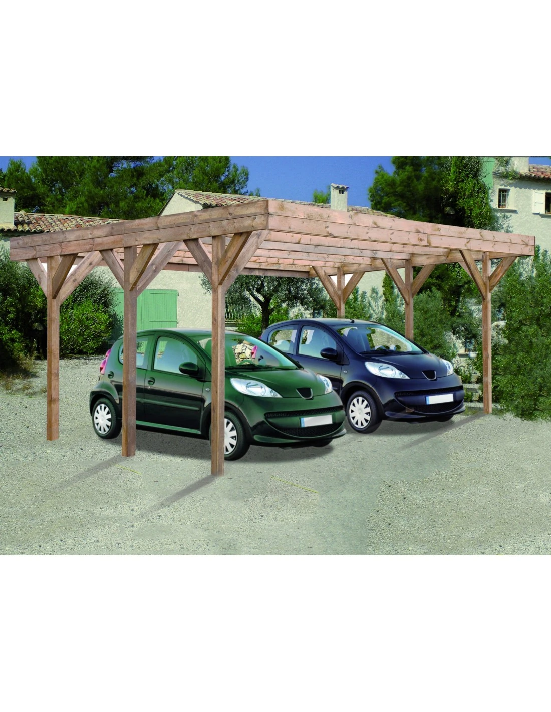 Carport Double ENZO Traité Autoclave Teinté Marron De 30 M² 1 Carport Double ENZO Traité Autoclave Teinté Marron De 30 M²