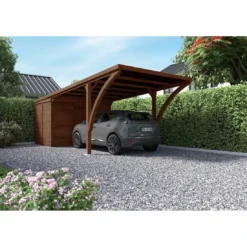 Carport LEON Traité Autoclave Teinté Marron De 16+7 M²