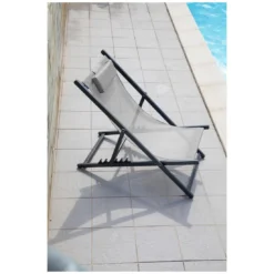 Chilienne Pliante Linea En Aluminium Et Polyester - Graphite / Perle