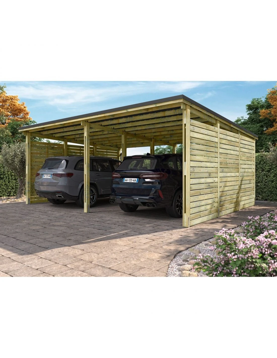 Carport En Bois Double CESAR Traité Autoclave De 38 M² 1 Carport En Bois Double CESAR Traité Autoclave De 38 M²