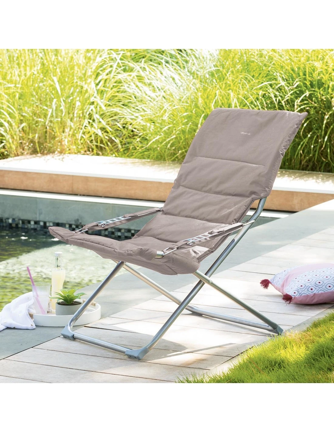 Fauteuil Relax De Jardin MILOS - Assise Matelassée - Taupe 2 Fauteuil Relax De Jardin MILOS - Assise Matelassée - Taupe – Image 2
