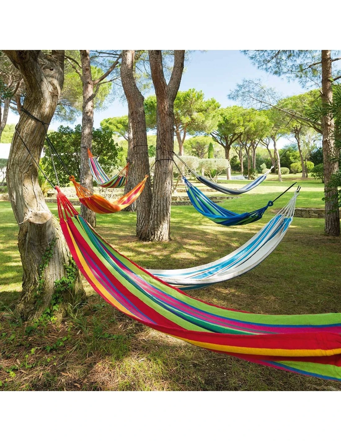 Hamac De Jardin Yaqui - L.200 X P.80 Cm - Multicolore Rayé Blanc 2 Hamac De Jardin Yaqui - L.200 X P.80 Cm - Multicolore Rayé Blanc – Image 2