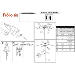 Parasol Bois 3 X 2 M Ouverture à Poulie - 3 Coloris - Ecru