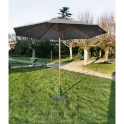 Parasol Bois Ø 3.5 M Ouverture à Manivelle 3 Coloris - Gris