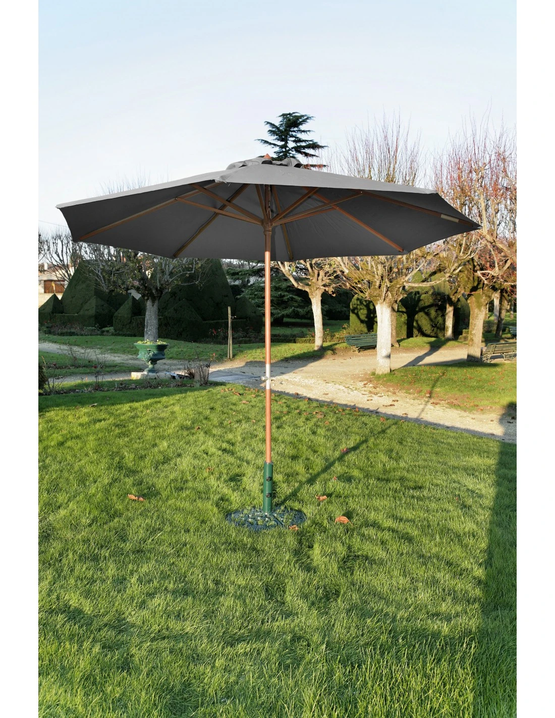 Parasol Bois Ø 3.5 M Ouverture à Manivelle 3 Coloris - Gris 1 Parasol Bois Ø 3.5 M Ouverture à Manivelle 3 Coloris - Gris
