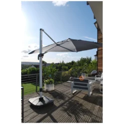 Parasol Déporté 3 X 3 M - Aluminium, Toile Polyester - Blanc / Anthracite