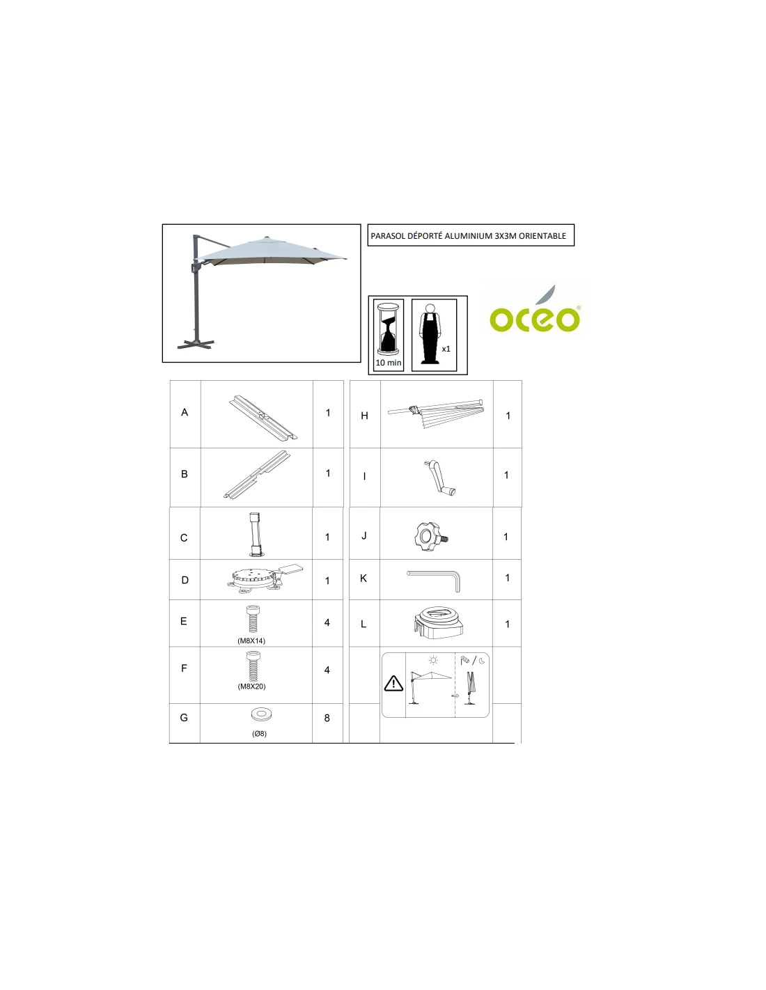 Parasol Déporté 3 X 3 M Elios Aluminium Toile Novasun 280gr/m² - Gris Chiné Clair 2 Parasol Déporté 3 X 3 M Elios Aluminium Toile Novasun 280gr/m² - Gris Chiné Clair – Image 2