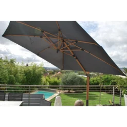 Parasol Déporté 3 X 3 M - Heat Transfert Effet Teck - Anthracite Chiné -Verger Magique Soldes Boutique parasol deporte 3 x 3 m heat transfert effet teck 5