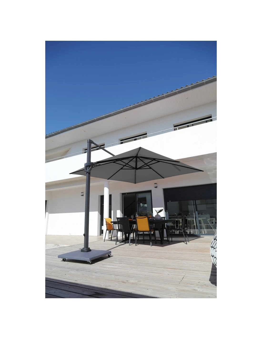 Parasol Déporté 3 X 3 M Orientable Elios - Aluminium Et Toile Novasun - Gris Chiné Foncé 2 Parasol Déporté 3 X 3 M Orientable Elios - Aluminium Et Toile Novasun - Gris Chiné Foncé – Image 2