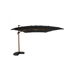 Parasol Déporté 3 X 4 M, Heat Transfert Effet Teck, Toile Anthracite Chiné