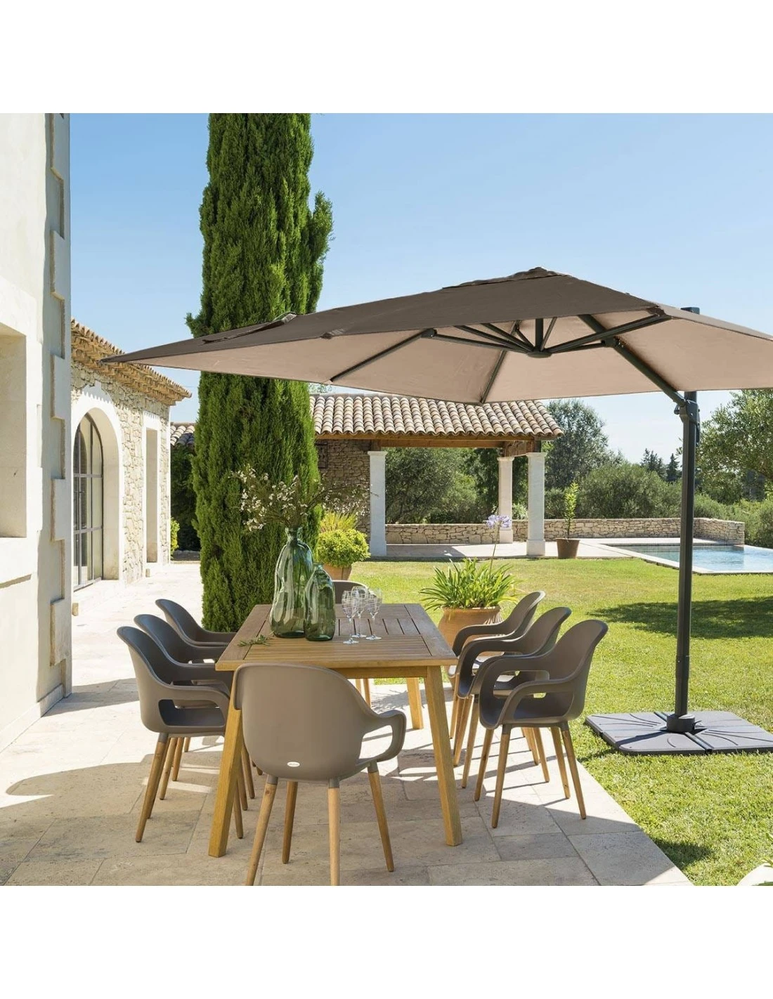 Parasol Déporté Carré Eléa 3 X 3 M - Toile Polyester 250g/m² - Noisette / Tonka 2 Parasol Déporté Carré Eléa 3 X 3 M - Toile Polyester 250g/m² - Noisette / Tonka – Image 2