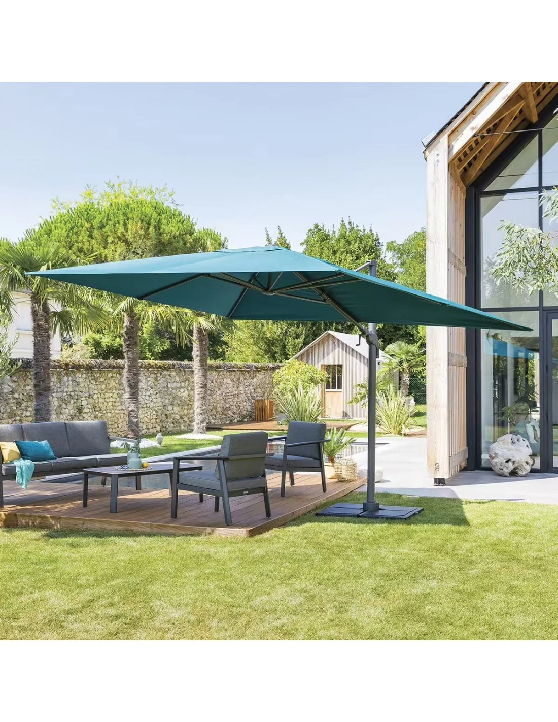 Parasol Déporté Éléa 3 X 4 M - Graphite / Bleu Canard 4 Parasol Déporté Éléa 3 X 4 M - Graphite / Bleu Canard – Image 4