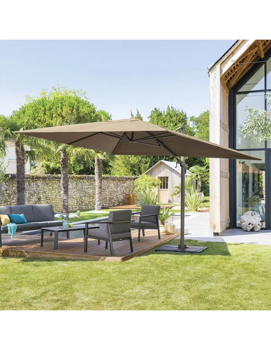 Parasol Déporté Éléa 3 X 4 M - Noisette / Tonka 7 Parasol Déporté Éléa 3 X 4 M - Noisette / Tonka – Image 7