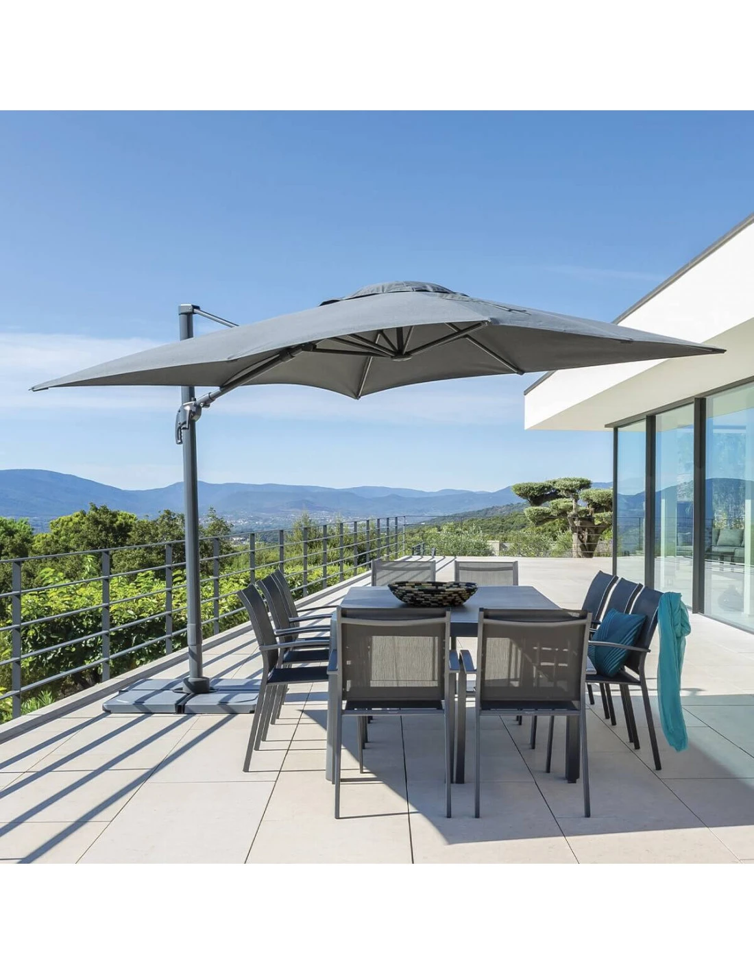 Parasol Déporté Elea 3x3 M Toile Olifen Anthracite 1 Parasol Déporté Elea 3x3 M Toile Olifen Anthracite