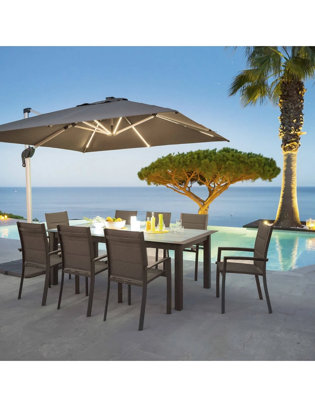 Parasol Déporté Équador 3x3 M Ardoise Avec LED 1 Parasol Déporté Équador 3x3 M Ardoise Avec LED