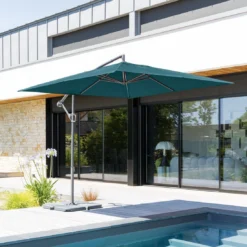 Parasol Déporté Janeiro Carré 2,5 X 2,5 M - Aluminium Et Toile Polyester - Bleu Canard