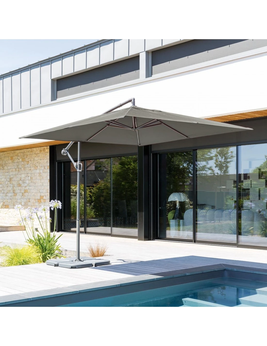 Parasol Déporté Janeiro Carré 2,5 X 2,5 M - Aluminium Et Toile Polyester - Gris Cendré 2 Parasol Déporté Janeiro Carré 2,5 X 2,5 M - Aluminium Et Toile Polyester - Gris Cendré – Image 2