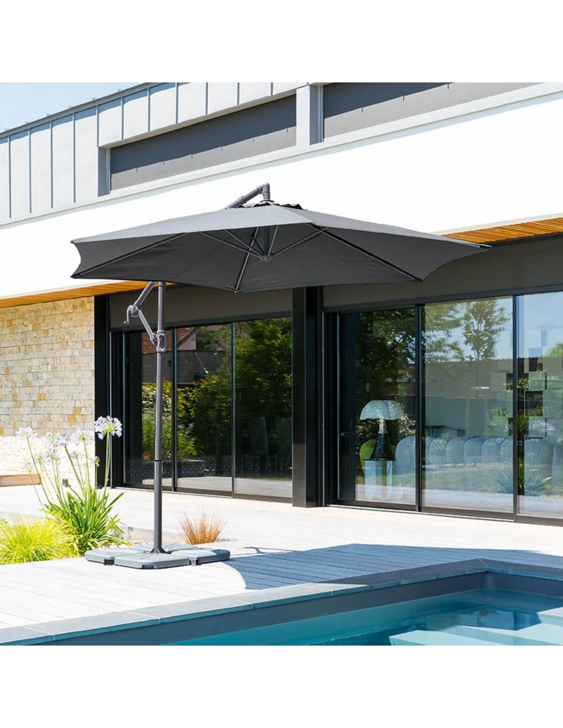 Parasol Déporté Janeiro Rond Ø3m - Aluminium Et Polyester 1 Parasol Déporté Janeiro Rond Ø3m - Aluminium Et Polyester