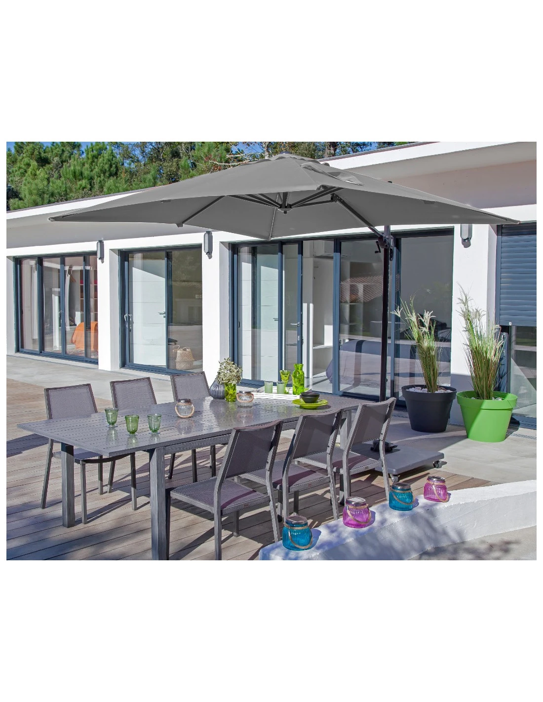 Parasol Déporté Roma 3 X 3 M - Aluminium Et Polyester - Inclinable Et Orientable - Grey / Gris 2 Parasol Déporté Roma 3 X 3 M - Aluminium Et Polyester - Inclinable Et Orientable - Grey / Gris – Image 2