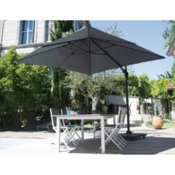 Parasol Déporté Roma 3 X 3 M - Aluminium Et Polyester - Inclinable Et Orientable - Grey / Bleu