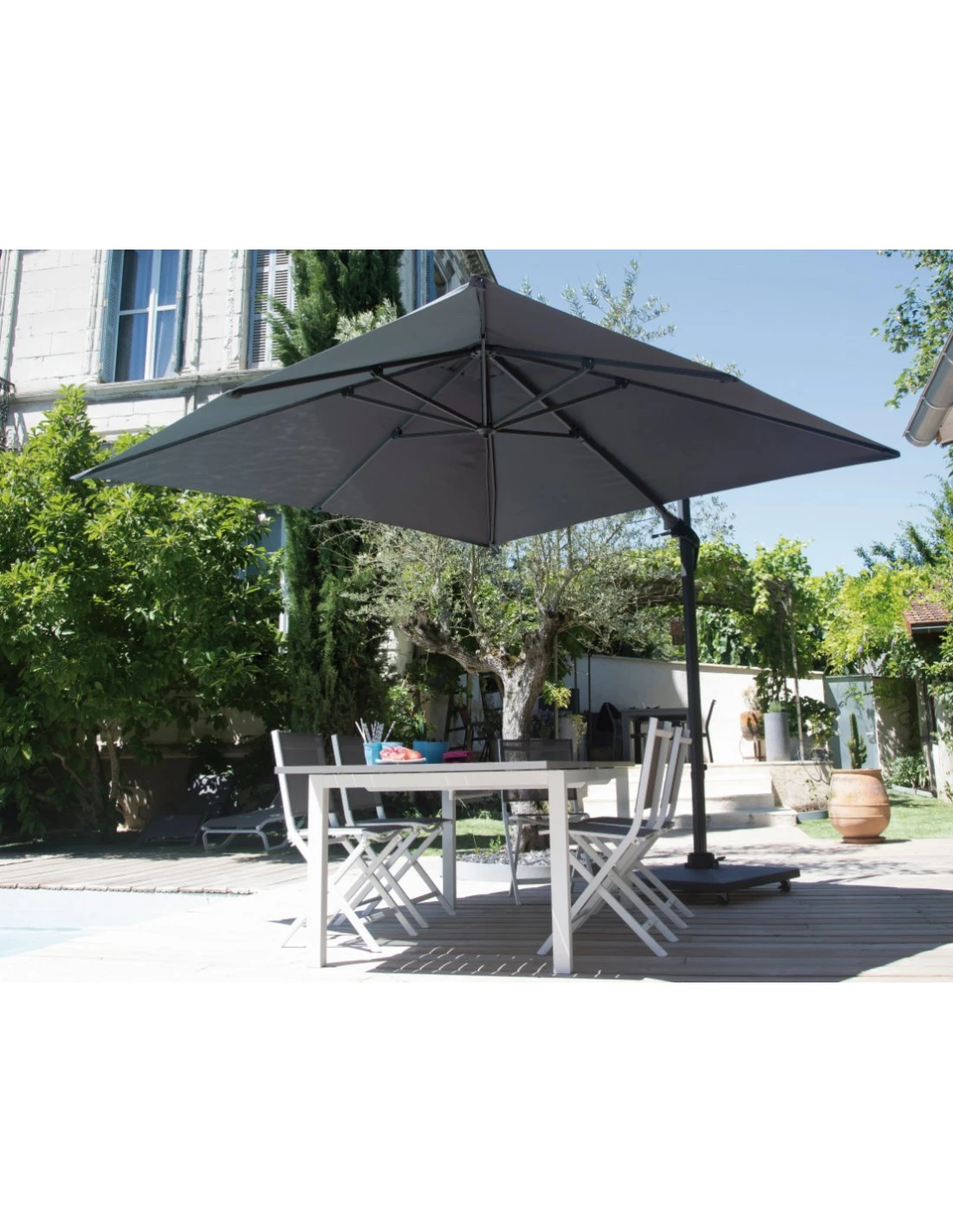 Parasol Déporté Roma 3 X 3 M - Aluminium Et Polyester - Inclinable Et Orientable - Grey / Bleu 1 Parasol Déporté Roma 3 X 3 M - Aluminium Et Polyester - Inclinable Et Orientable - Grey / Bleu