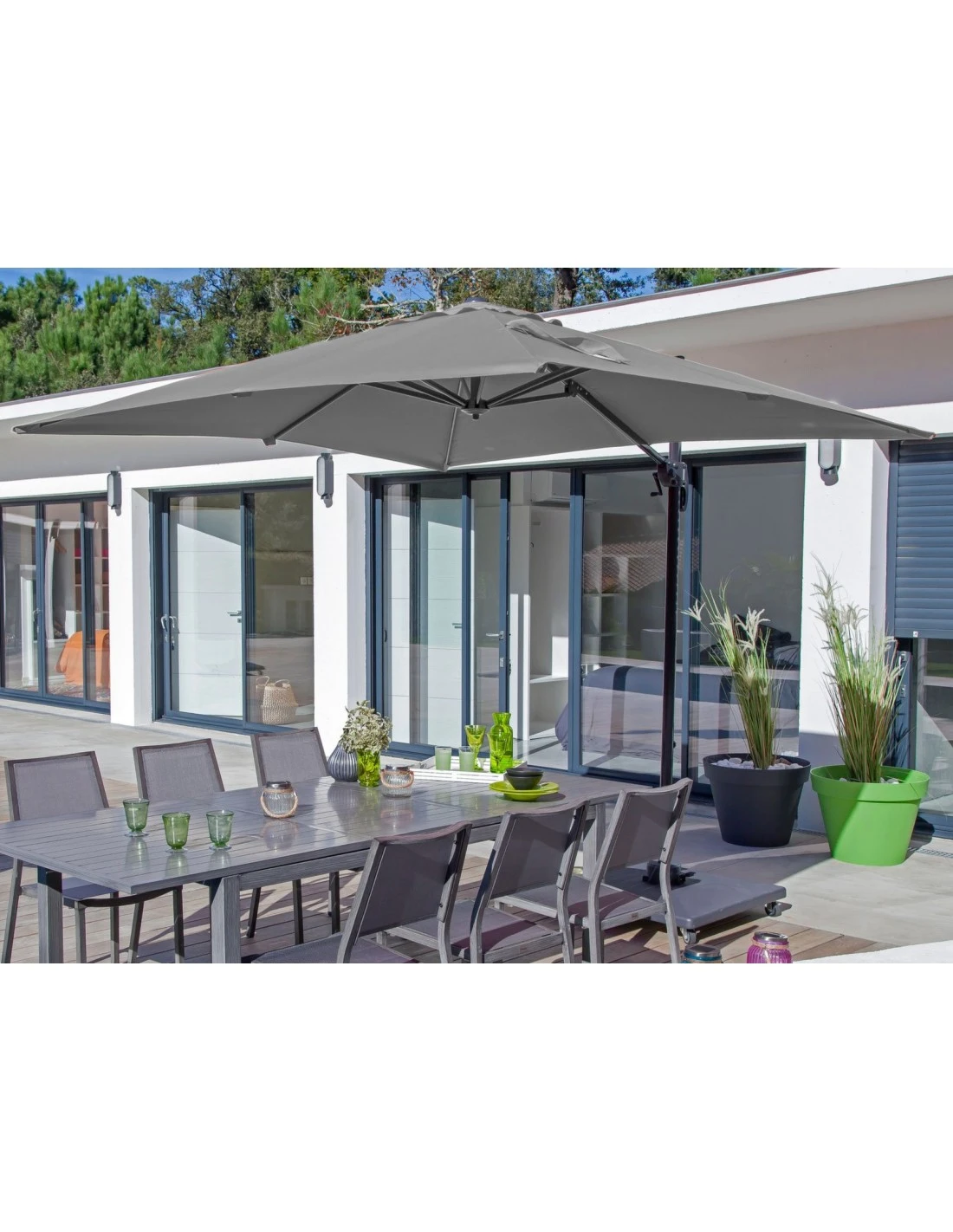 Parasol Déporté Roma 3 X 4 M En Aluminium - Grey / Taupe 2 Parasol Déporté Roma 3 X 4 M En Aluminium - Grey / Taupe – Image 2