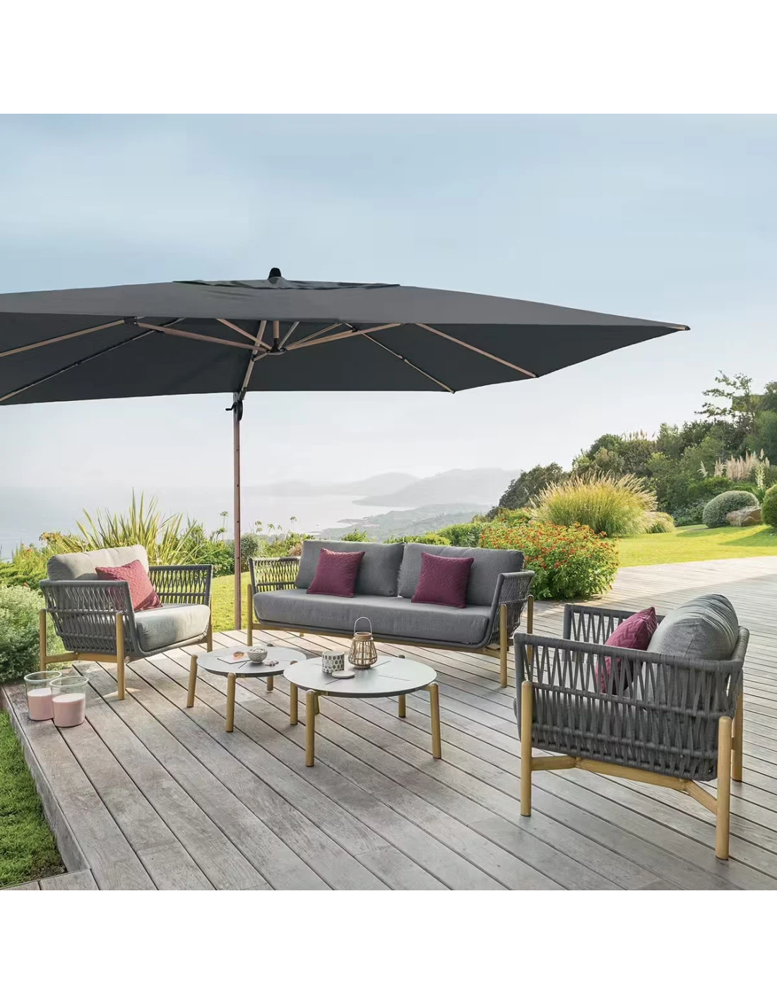 Parasol Déporté Soly 3 X 4 M Charbon - Mât Et Baleines Imprimés Effet Bois 1 Parasol Déporté Soly 3 X 4 M Charbon - Mât Et Baleines Imprimés Effet Bois