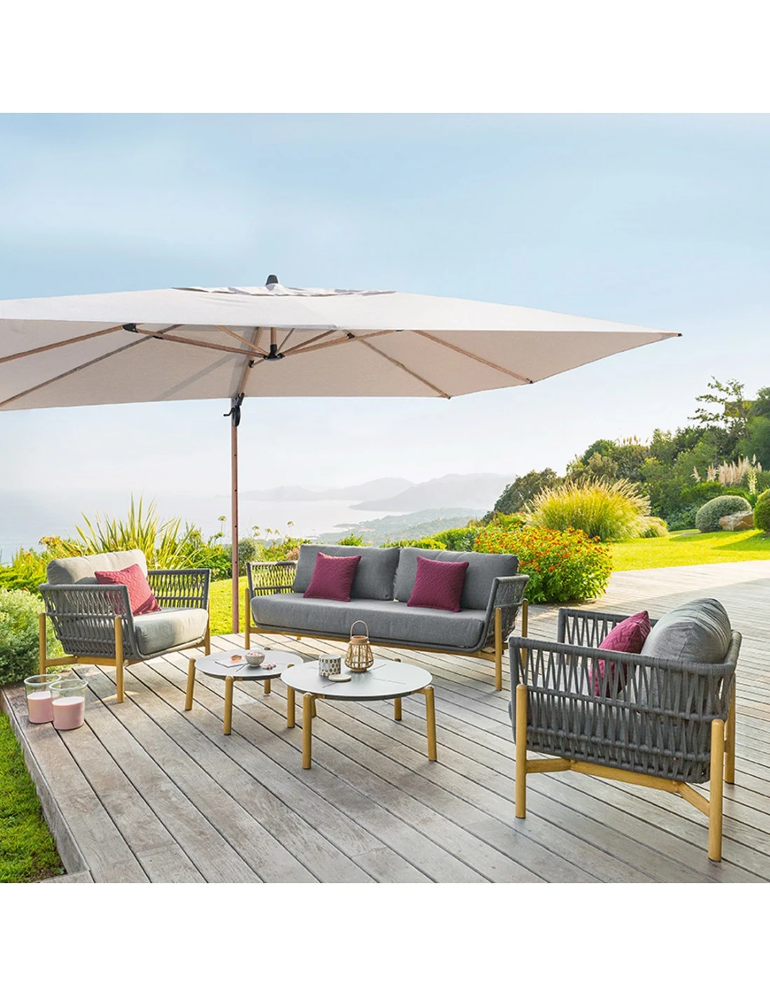 Parasol Déporté Soly 3 X 4 M Noisette - Mât Et Baleines Imprimés Effet Bois 1 Parasol Déporté Soly 3 X 4 M Noisette - Mât Et Baleines Imprimés Effet Bois