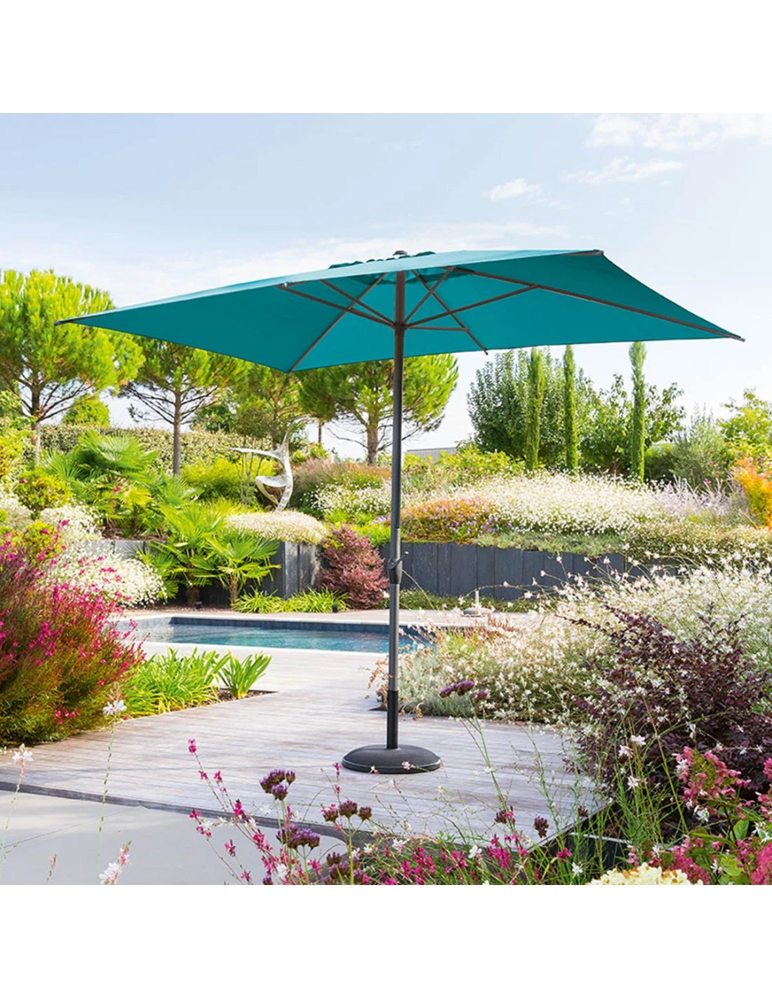 Parasol Droit Loompa Rectangulaire 2 X 3 M à Manivelle - Bleu Canard 2 Parasol Droit Loompa Rectangulaire 2 X 3 M à Manivelle - Bleu Canard – Image 2