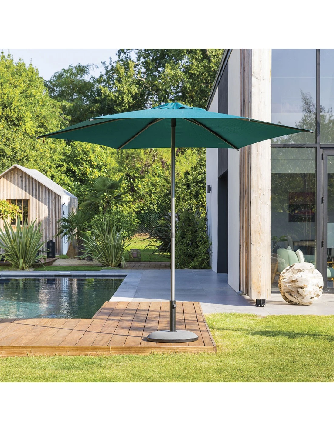 Parasol Droit Rond Soya Ø2.7m - Acier Et Polyester - Bleu Canard 2 Parasol Droit Rond Soya Ø2.7m - Acier Et Polyester - Bleu Canard – Image 2