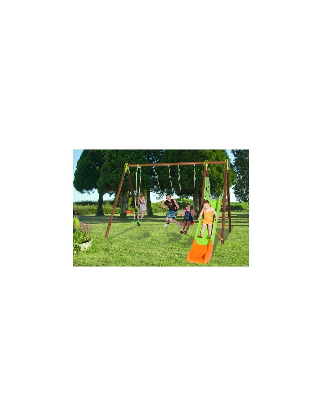 Portique AKEO Bois Et Métal 2.3 M Avec Balançoires Et Toboggan - Enfants 3/12 Ans 3 Portique AKEO Bois Et Métal 2.3 M Avec Balançoires Et Toboggan - Enfants 3/12 Ans – Image 3