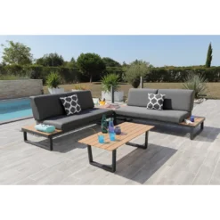 Salon D'angle Staten Avec Tablettes - Graphite / Oak