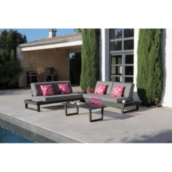 Salon D'angle Staten Avec Tablettes - Graphite / Bois Flotté Gris