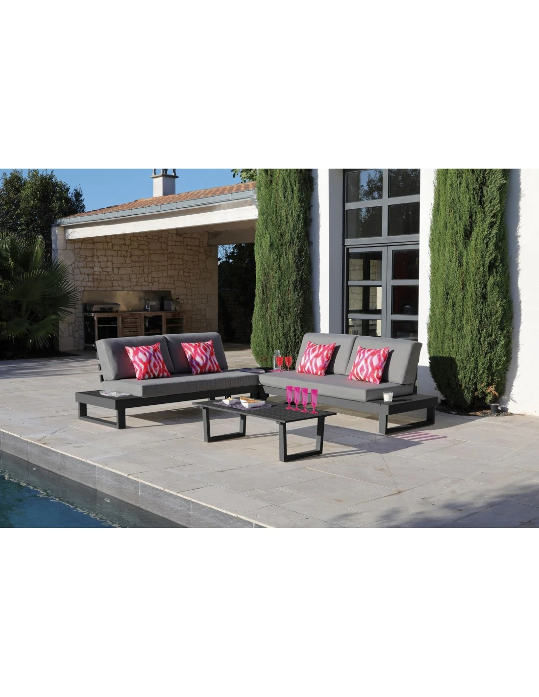 Salon D'angle Staten Avec Tablettes - Graphite / Bois Flotté Gris 1 Salon D'angle Staten Avec Tablettes - Graphite / Bois Flotté Gris