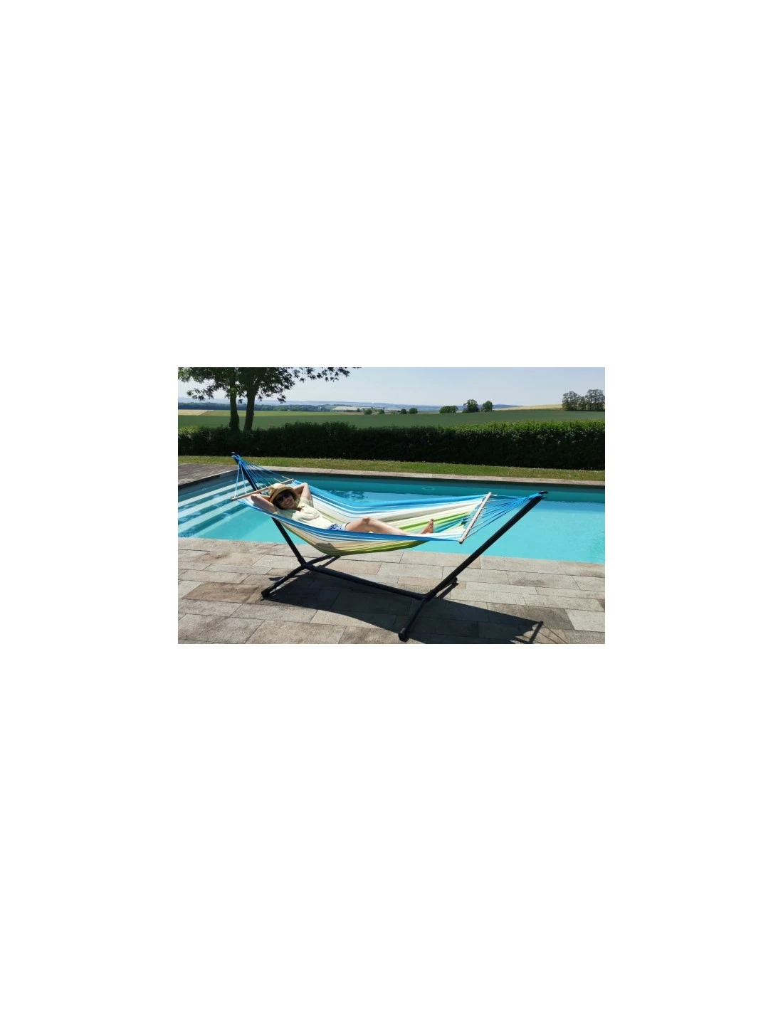 Set Hamac Metalik - Hamac Avec Support - Jobek - Vert Bleu écru 2 Set Hamac Metalik - Hamac Avec Support - Jobek - Vert Bleu écru – Image 2