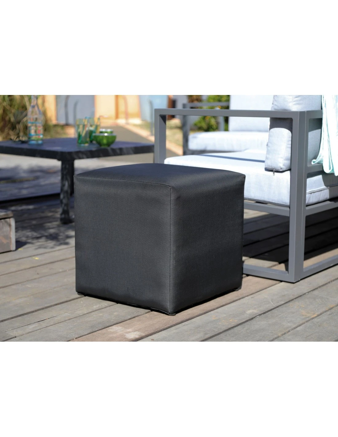 Tabouret CUB 43 X 43 Cm En Aluminium Et Toile TPEP - Noir 2 Tabouret CUB 43 X 43 Cm En Aluminium Et Toile TPEP - Noir – Image 2