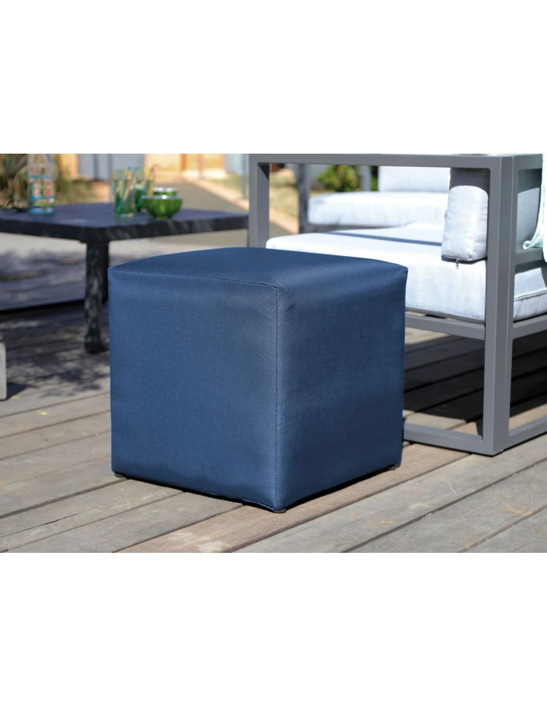 Tabouret CUB 43 X 43 Cm En Aluminium Et Toile TPEP - Bleu 2 Tabouret CUB 43 X 43 Cm En Aluminium Et Toile TPEP - Bleu – Image 2