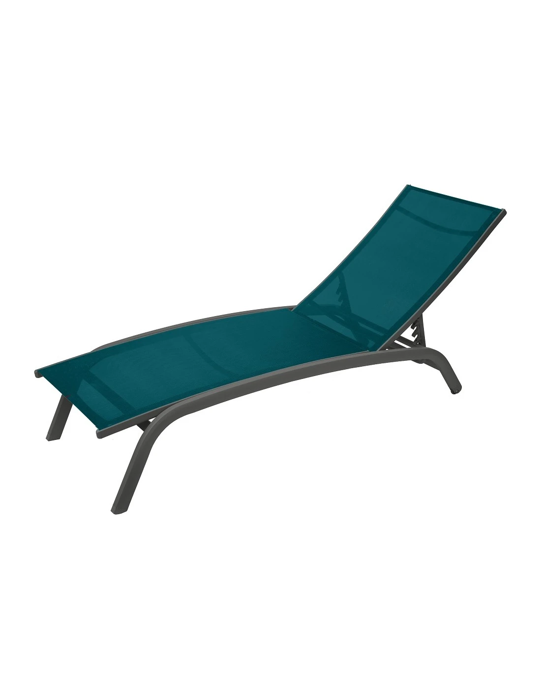 Transat Bonao 4 Positions - Aluminium Et Texaline - Graphite / Bleu Canard 2 Transat Bonao 4 Positions - Aluminium Et Texaline - Graphite / Bleu Canard – Image 2