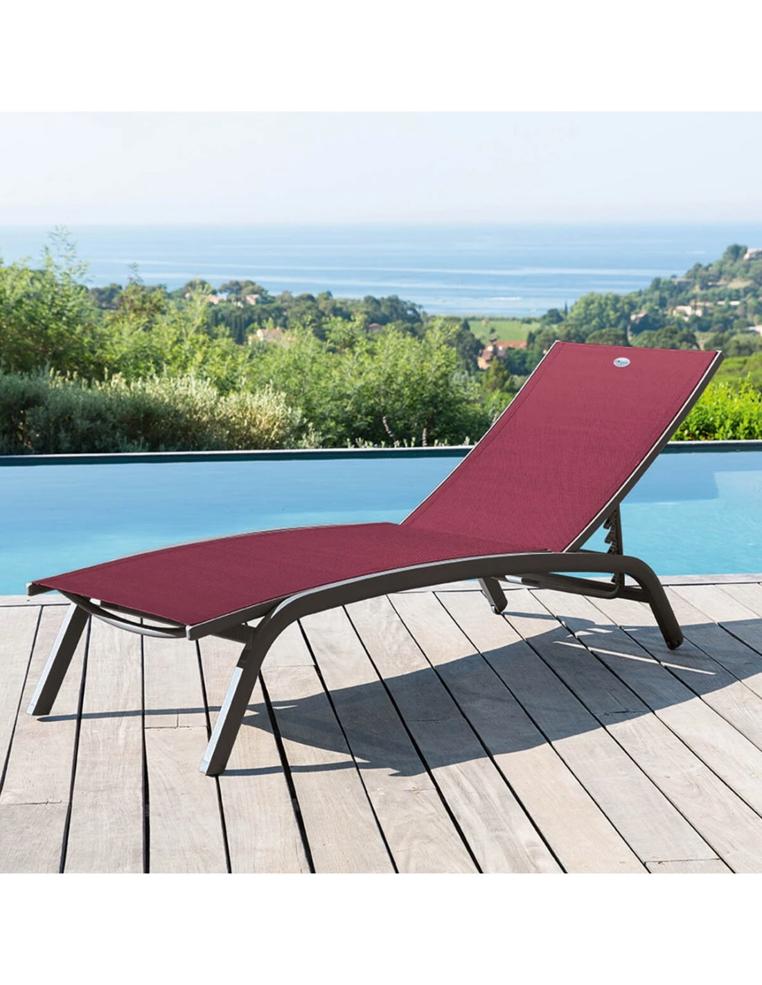 Transat Bonao 4 Positions - Aluminium Et Texaline - Graphite / Bordeaux 2 Transat Bonao 4 Positions - Aluminium Et Texaline - Graphite / Bordeaux – Image 2